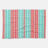 赤いターコイズのノルウェーのクリスマスのセーターパターン キッチンタオル (横)