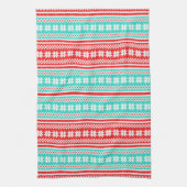 赤いターコイズのノルウェーのクリスマスのセーターパターン キッチンタオル (縦)