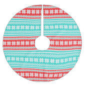 赤いターコイズのノルウェーのクリスマスのセーターパターン ブラッシュドポリエステルツリースカート (正面)