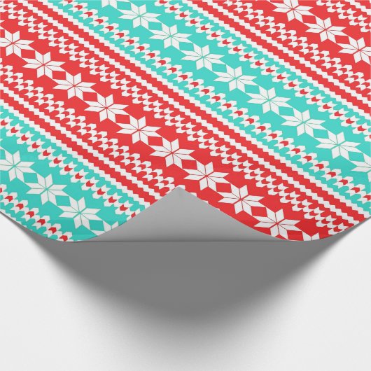 赤いターコイズのノルウェーのクリスマスのセーターパターン ラッピングペーパー (角)