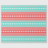 赤いターコイズのノルウェーのクリスマスのセーターパターン ラッピングペーパー (フラット)