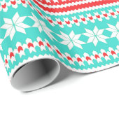 赤いターコイズのノルウェーのクリスマスのセーターパターン ラッピングペーパー (ロールコーナー)