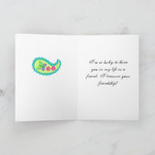 赤いターコイズのモダンなペイズリー特別です サンキューカード (内部)