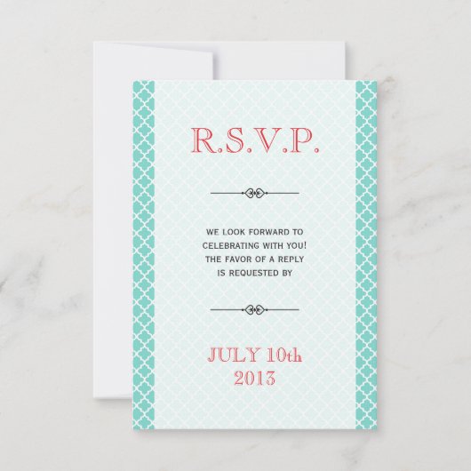 赤いターコイズのモロカン タイル アンパサンド 結婚式 RSVP 招待状 (正面)