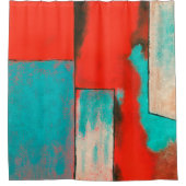 赤いターコイズを絵を描く抽象的な表現主義者の芸術 シャワーカーテン (正面)