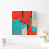 赤いターコイズを絵を描く抽象的な表現主義者の芸術 スクエア壁時計 (ホーム)