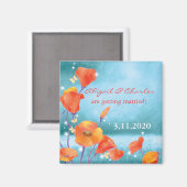 赤いターコイズポピー結婚式の日付を保存 マグネット (正面/裏面)