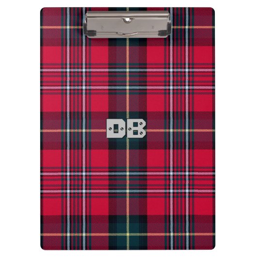 赤いタータンチェックとイニシャル クリップボード (正面)