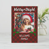 赤いタータンチェックの格子状カスタムの写真クリスマスグリーティング シーズンカード (スタンド正面)