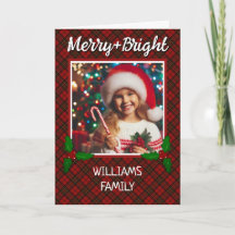 赤いタータンチェックの格子状カスタムの写真クリスマスグリーティング