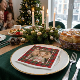 赤いタータンチェックの赤ちゃんの最初のクリスマスの写真 ナプキン スタンダードカクテルナプキン