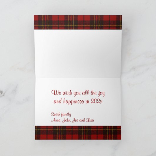 赤いタータンチェックのplaidあなたの写真クリスマスグリーティング シーズンカード (内部)
