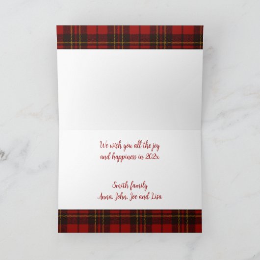 赤いタータンチェックのplaidあなたの写真クリスマスグリーティング シーズンカード (内部)