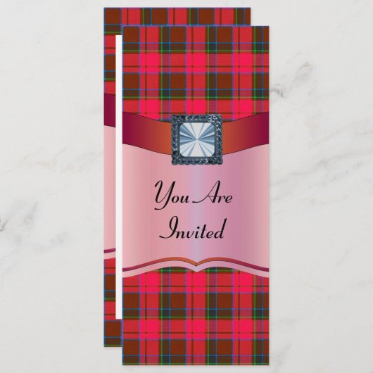 赤いタータンチェックは任意の大事な行事 招待状 (正面/裏面)