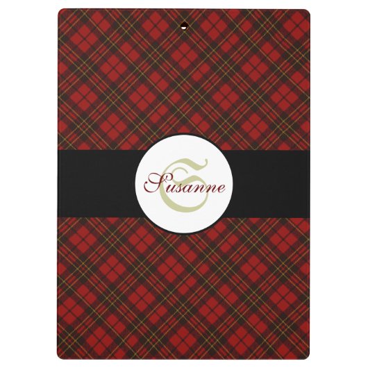 赤いタータンチェッククリスマスプレド冬のパターンモノグラム クリップボード (裏面)