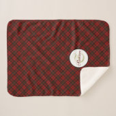 赤いタータンチェッククリスマスプレド冬のパターンモノグラム シェルパブランケット (正面(横))