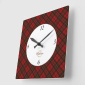 赤いタータンチェッククリスマスプレド冬のパターンモノグラム スクエア壁時計 (傾斜)