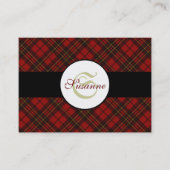 赤いタータンチェッククリスマスプレド冬のパターンモノグラム 名刺 (正面)