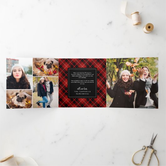 赤いタータンチェック格子模様 三つ折りクリスマスカード (内部)