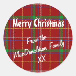 赤いタータンチェック格子縞のメリークリスマス ラウンドシール