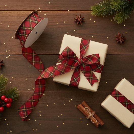 赤いタータンチェック格子縞リボン – ホリデーギフトラップ グログランリボン