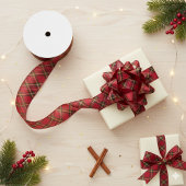 赤いタータンチェック格子縞リボン – ホリデーギフトラップ グログランリボン