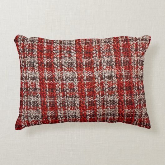 赤いタータンチェック生地：テクスチャ付き背景 アクセントクッション (正面)