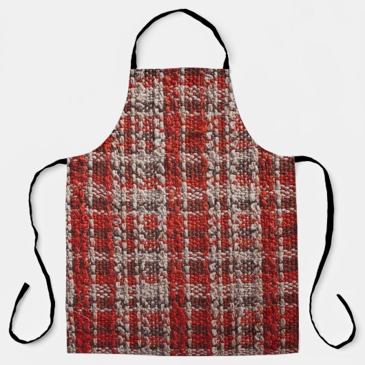 赤いタータンチェック生地：テクスチャ付き背景 エプロン (正面)