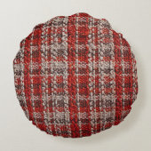 赤いタータンチェック生地:テクスチャ付き背景 ラウンドクッション (裏面)