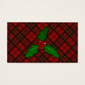 赤いタータン柄のクリスマス・ホリーの小枝 名刺 (正面)