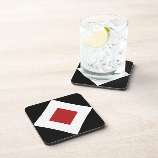 赤いダイヤはっきりしたン、白縁どの黒 コースター (右側)