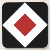 赤いダイヤはっきりしたン、白縁どの黒 コースター (正面)