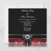 赤いダイヤモンドのレースのイメージ 誕生日パーティー 黒 招待状 (裏面)