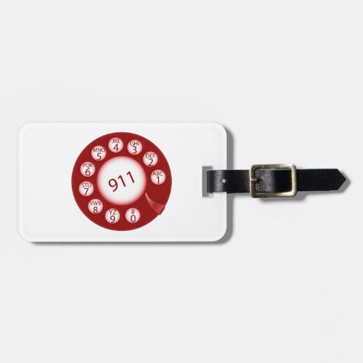赤いダイヤル式電話機 911 ラゲッジタグ (正面横)