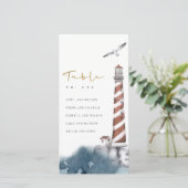 赤いダスキーブルーライトハウスのシーティングテーブル番号 サンキューカード (スタンド正面)