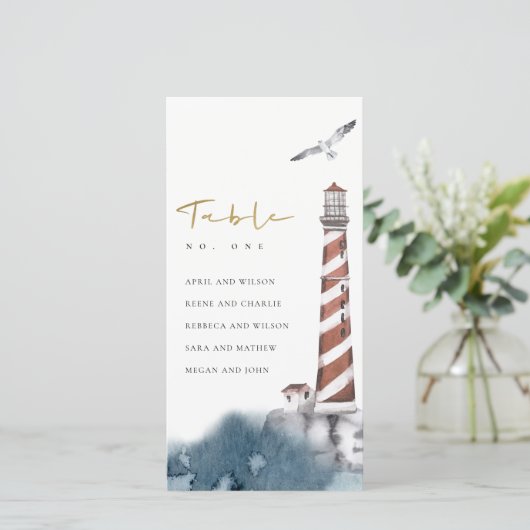 赤いダスキーブルーライトハウスのシーティングテーブル番号 サンキューカード (スタンド正面)