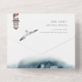 赤いダスキーブルーライトハウスシーウォーター結婚カラー オールインワン招待状 (裏面)