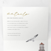 赤いダスキーブルーライトハウスシーウォーター結婚カラー 三つ折り招待状 (内部最初)