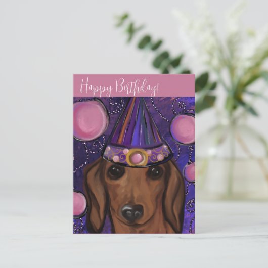 赤いダックスフント ポストカード (スタンド正面)