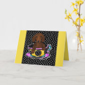 赤いダックスフンド カード (黄色い花)