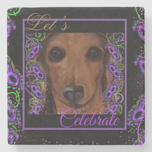 赤いダックスフンド ストーンコースター (正面)