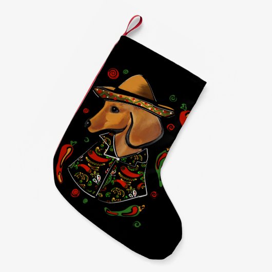 赤いダックスフンド スモールクリスマスストッキング (正面 (吊り時))