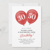 赤いダブルお祝いジョイント誕生日パーティー 招待状 (正面)