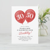 赤いダブルお祝いジョイント誕生日パーティー 招待状 (スタンド正面)