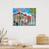 赤いダブルデッカーバス通りシ絵画ーン ポスター (キッチン)