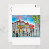 赤いダブルデッカーバス通りシ絵画ーン ポストカード (正面/裏面)