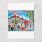 赤いダブルデッカーバス通りシ絵画ーン ポストカード (正面)