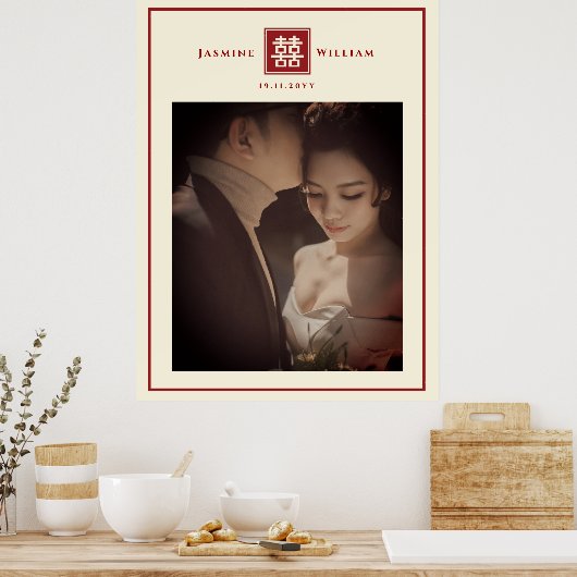 赤いダブル中国のハピネス結婚の写真ポスター ポスター (キッチン)