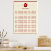 赤いダブル中国のハピネス結婚の座席表 ポスター (キッチン)