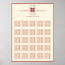 赤いダブル中国のハピネス結婚の座席表 ポスター